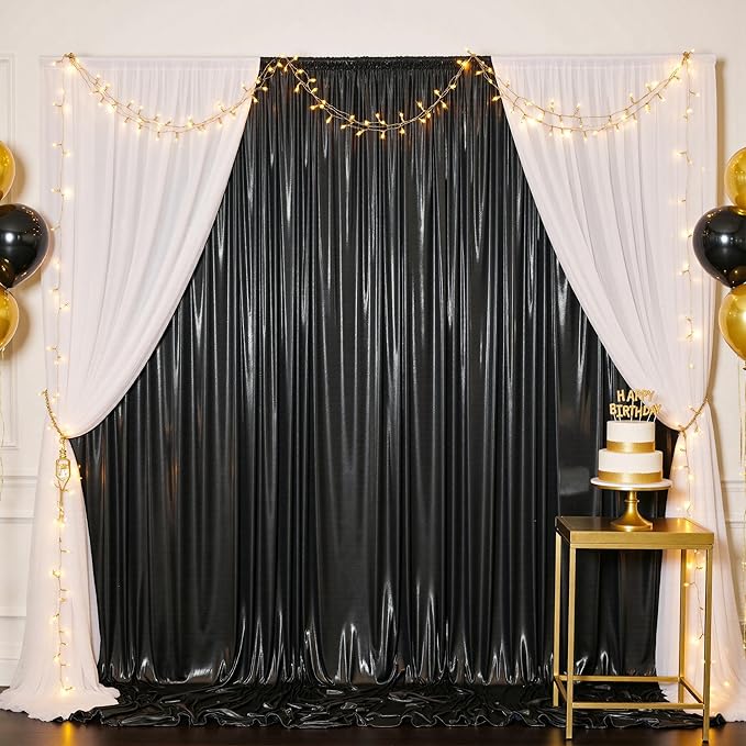 10x10FT Black Sequin Backdrop - 2 Panels 5x10FT Wrinkle-Free Glitter Drapes for Weddings, Parties & Events