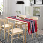 4th of July Table Runner, USA Flag Stars Stripes American Independence Day Red Blue White Stars Lines Print Table Cover for Farmhouse Kitchen Indoor Outdoor Home Party, 13x90inch