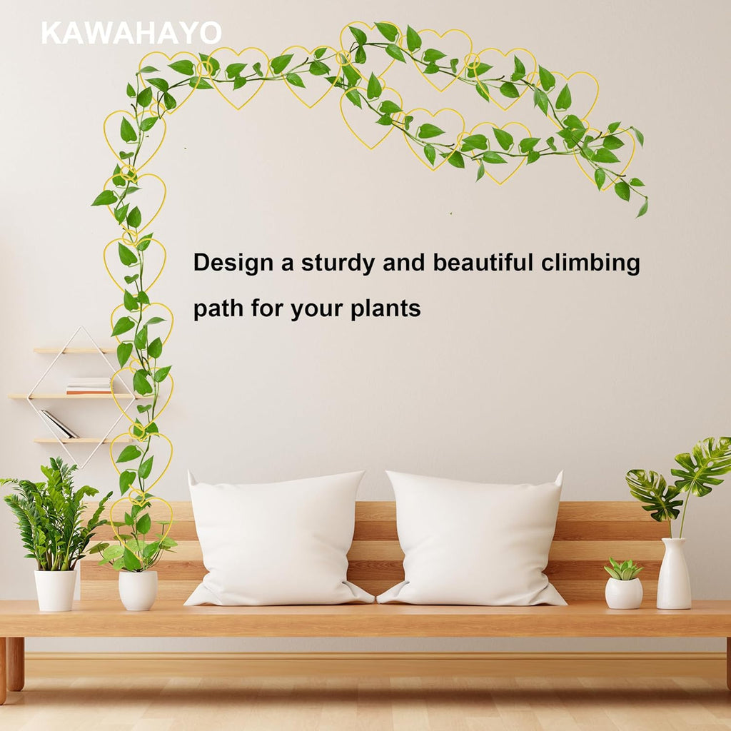 20 Pcs Chain Trellis for Climbing Plants Indoor Outdoor, Plant Trellis, Garden Plant Wall Trellis, Vine Support Houseplant Accessories for Monstera, Pothos, Ivy, Climbing Plants (Gold Heart)