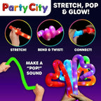 Party City 12pk LED Light Up Pop Tubes 25”- 3 Mode Stretchy Tubes LED Light Up Toys Bulk Glow Sticks Party Favors for Kids Necklaces Bracelets Neon Glow in the Dark Supplies Fidget Sensory Tube Pack