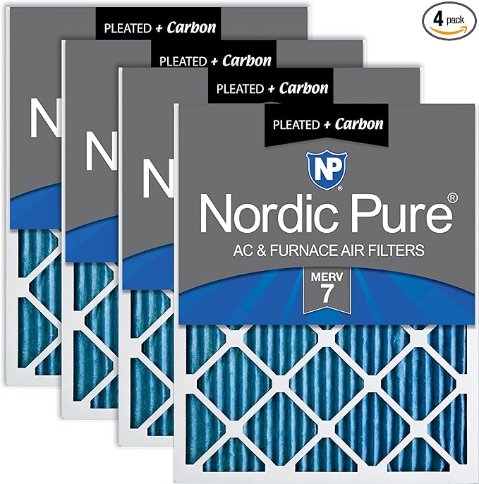 Nordic Pure 16x25x1 (Actual Size: 15 1/2 x 24 1/2 x 3/4) Pleated Air Filters MERV 7 Plus Carbon 4 Pack