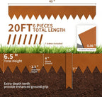 Worth Garden 20ft. Galvanized Steel Landscape Edging - 6-Pack 6.5" x 40" Metal Edging for Landscaping with 7 Stakes, Rust-Like Powder Coating Hammer-in Lawn Edging for Yard Pathway Divider