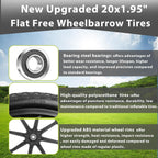 Upgraded 20" Flat Free Wheels Compatible with rubbermaid Wheelbarrow Tires, 20" Flat Free Tires with 5/8" Bearings Replacement for rubbermaid Cart Wheels/Big Wheel Utility Carts(5/8" Bearings)