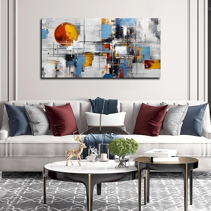 Large Abstract Canvas Wall Art Modern Living Room Bedroom Home Office Wall Decor Grey Geometric Abstract Picture Framed Canvas Prints Size 30x60