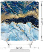 Marble Shower Curtain, Blue Marble Shower Curtain Set, Abstract Luxury Blue Golden Glitter Veins Texture Marble Shower Curtains for Bathroom, Waterproof Fabric with 12 Hooks, 72 x 72 inches