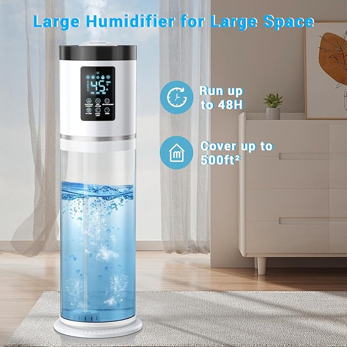 2.1 Gal Humidifiers for Bedroom Large Room, 4 Levels Cool Mist Humidifier with Clear Tank, 7 Color Lights Essential Oil Diffuser with 16H Timer, Top Fill Air Humidifier for Home Plants Office