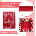 Red Sequin Backdrop 4 Panels 2FTx8FT Christmas Party Backdrop Curtains Photo Background Drapes Glitter Birthday Bridal Backdrop Drapes