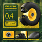 (2 Pack) 4.10/3.50-4 Flat Free Tire and Wheel 10-Inch Solid Wheel Replacement with 5/8 Extra 3/4 &1/2 Bearings,2.2" Offset Hub -Compatible with Hand Truck,Wheelbarrow(Wave,Yellow)