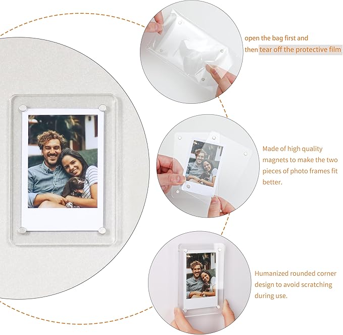 Magnetic Refrigerator Mini Picture Frames, 2.36x3.54 Acrylic Magnetic Clear Photo Frames, 2x3 Mini Film Picture Compatible with Instax/Polaroid Camera for Fridge/Locker/Wall, 6 Pack