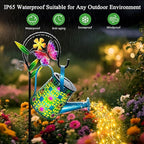 2 Pack Solar Lights Outdoor Decorative, Blue Metal Solar Watering Can Lights Waterproof, Gifts for Women Mom Grandma Mother's Day, Hanging Lanterns Decoration Garden Decor for Outside Yard Patio Lawn