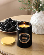 AOOVOO Scented Candles for Men - Large 22oz 120 Hours of Burn Time, Smoke & Vanilla Candles for Home Scented | Crackling Wood Wick Soy Candle | Strong Fragranced Black Candle Gift for Women & Men