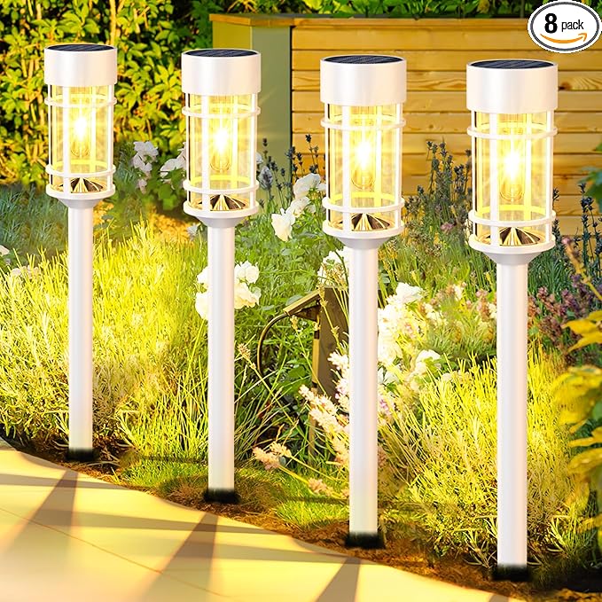8 Pack Solar Pathway Lights, LED Solar Lights Outdoor Waterproof, White Outdoor Garden Landscape Lighting for Yard, Walkway, Driveway Path