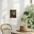 Framed 3D Textured Vintage Wall Art - Dark Academia Decor Sika Deer Hand Drawn Sandstone Paintings with Botanical Florals, Aesthetic Wall Decor for Living Room Bedroom Home 8x10 inch
