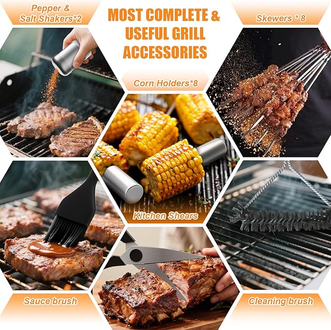137PCS BBQ Grill Accessories Set – Stainless Steel Grill Tools for Outdoor Grill with Carrying Case, Heatproof Handles & BBQ Utensils for Camping, Backyard & Gifts