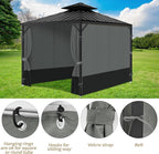 Gazebo Privacy Curtains 12 x 14' with Zipper 4-Panels Side Wall Universal Replacement for Patio, Outdoor Canopy, Garden and Backyard Gray and Black (Curtain Only)