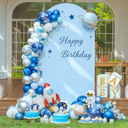 7.2FT Blue Arch Backdrop Cover - Polyester Fitted Wedding Arch Stand Covers Round Top Chiara Arch Backdrop Cover for Birthday Party Banquet Photo Background Decoration