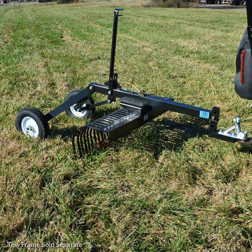 Titan Attachments 4' Landscape Rake Add-On Transformer Tow Frame, Bolt-On Rake, 24 Tines, Gardening Tool, Landscaper, and Grass Comb