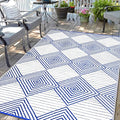 Waterproof Outdoor Rug 6x9ft, Foldable Reversible Plastic Straw Mat for Patio RV Deck Porch Backyard Balcony Camping Picnic Beach Indoor Outdoor Carpet, Blue&White