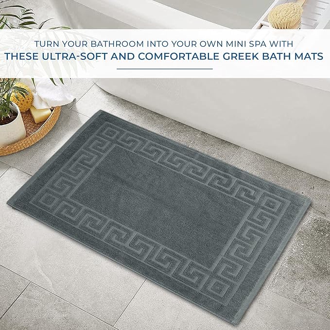 DAN RIVER Greek Bath Mat - Grey, 100% Ring Spun Cotton, Pack of 2, 20x32 inches, 800 GSM, Non-Slip, Absorbent, Quick Drying, Machine Washable Bathroom Floor Mats for Shower, Kitchen & Bath