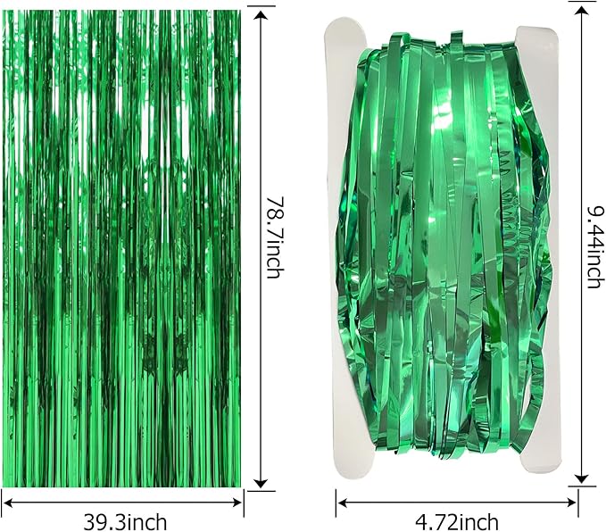 10 Pack Foil Curtain Backdrop Green Metallic Tinsel Foil Fringe Curtains Photo Booth Props for Birthday Wedding Engagement Baby Shower Bachelorette Christmas Holiday Celebration Party