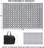 Pauwer Reversible Outdoor Rug, 9'x12', Waterproof, Polypropylene, Moroccan Grey, Area Rug for Patio, RV, Camping, Picnic, Backyard, Deck, Balcony, Porch