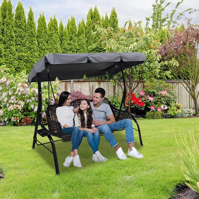 Outdoor Patio Swing Chair Canopy Replacement, 3 Seater Porch Swing Seat Canopy Cover, Waterproof Windproof Anti-UV Heavy Duty Rip Proof Garden Hammock Top Cover, Garden Furniture Covers (Grey, Large)