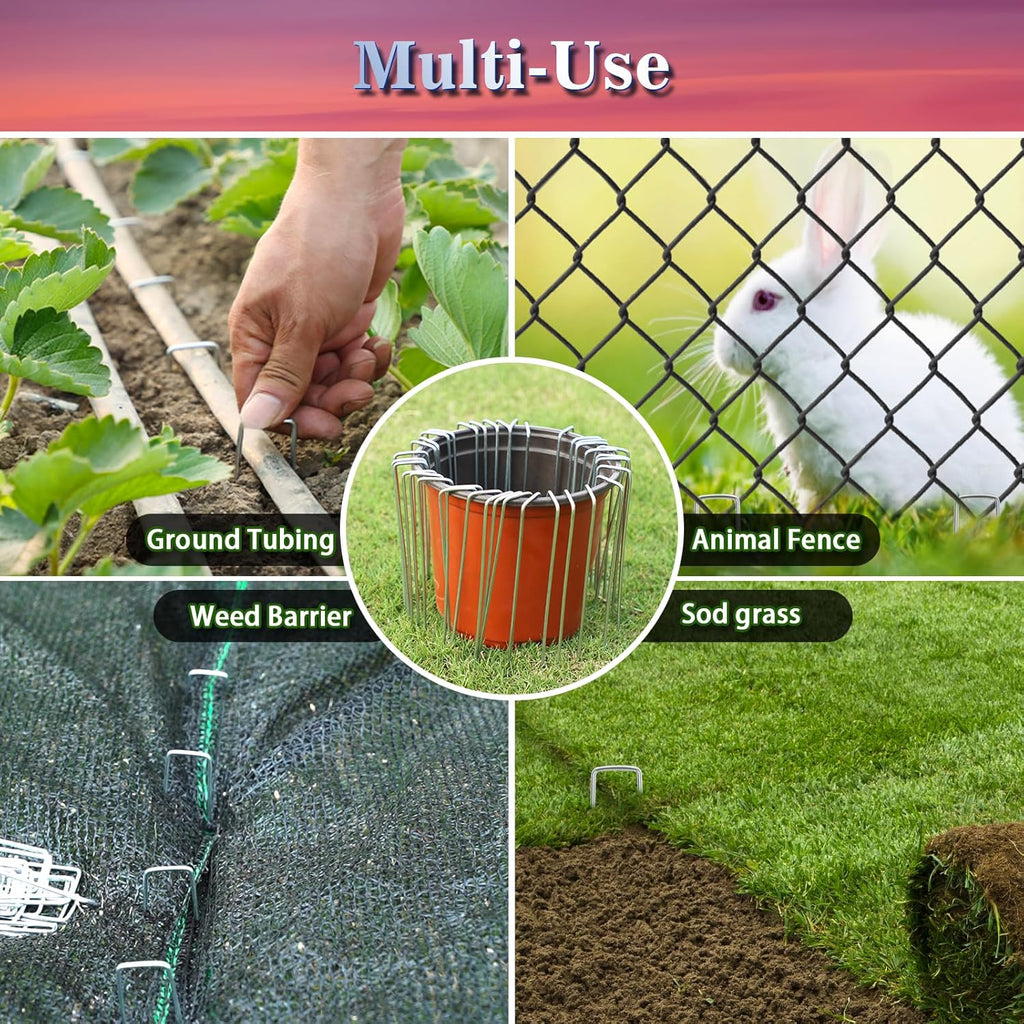 Gtongoko 120 Pack Galvanized Landscape Staples Garden Plant Cover Stakes 10 Inch 11 Gauge SOD Staples Ground Fence Stakes for Landscaping Securing Weed Barrier Fabric