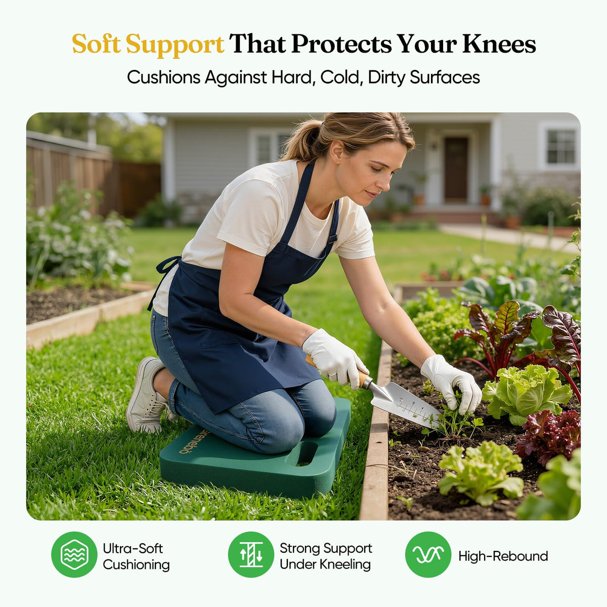 Grenebo 1-Pack Kneeling Pads, Extra Thick, 17.3 x 11 x 1.6 in, Green