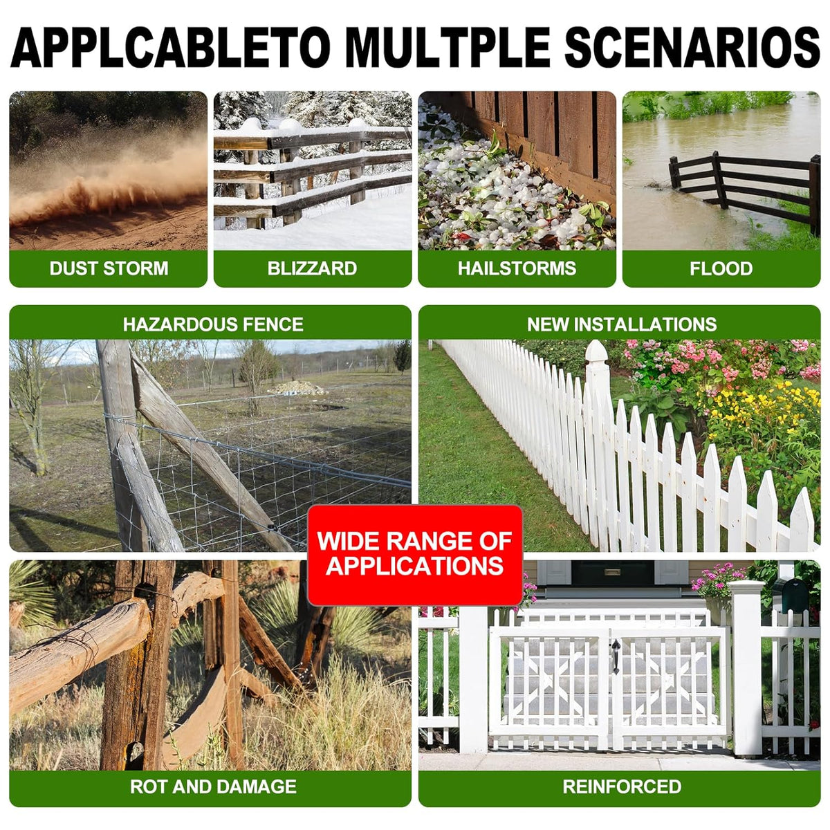 One-Piece Fence Post Repair Kit，Heavy Duty Steel Fence Post Anchor Ground Spike ，Quick Fix Broken/Leaning Wood Posts with，and Fixed Fence Posts（4-Pack）