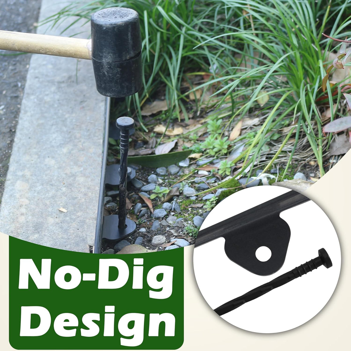 Gardzen Landscape Edging Kit, 60-Foot Long, 3-Inch Tall, No Dig Garden Edging Border for Flower Beds, Tree Rings, Pathways , Includes 60 Spikes