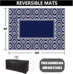 RV Outdoor Rug Waterproof Mat 9'x12' Camping Carpet Blue Outside Area Rugs Reversible Rugs for Deck Entryance Porch Picnic Balcony Beach