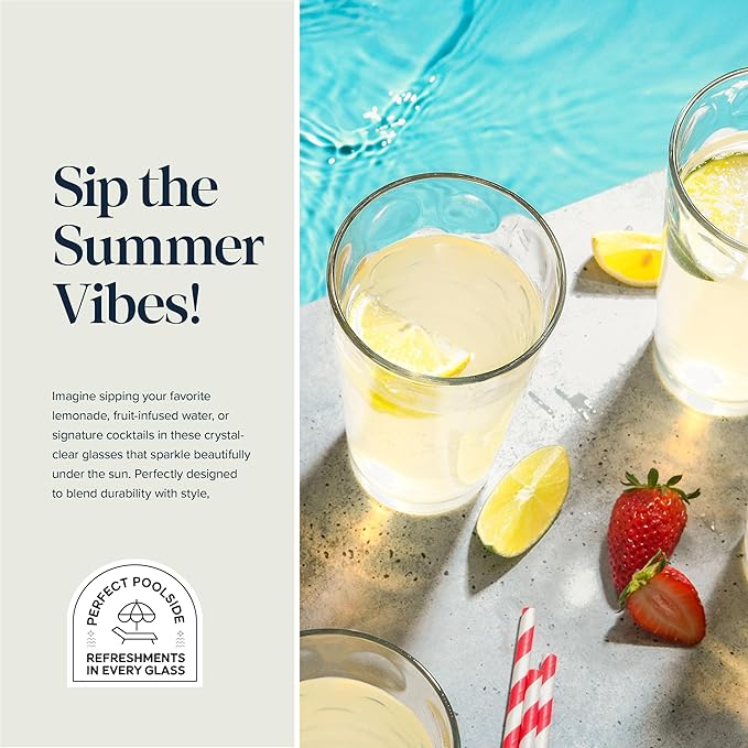 Home Essentials Highball Glasses Set of 6 Bubble Glassware Cooler Set, 17 oz Kitchen Glasses Tall Collins Everyday Basic Home Bar Drinkware Water Juice Cocktails