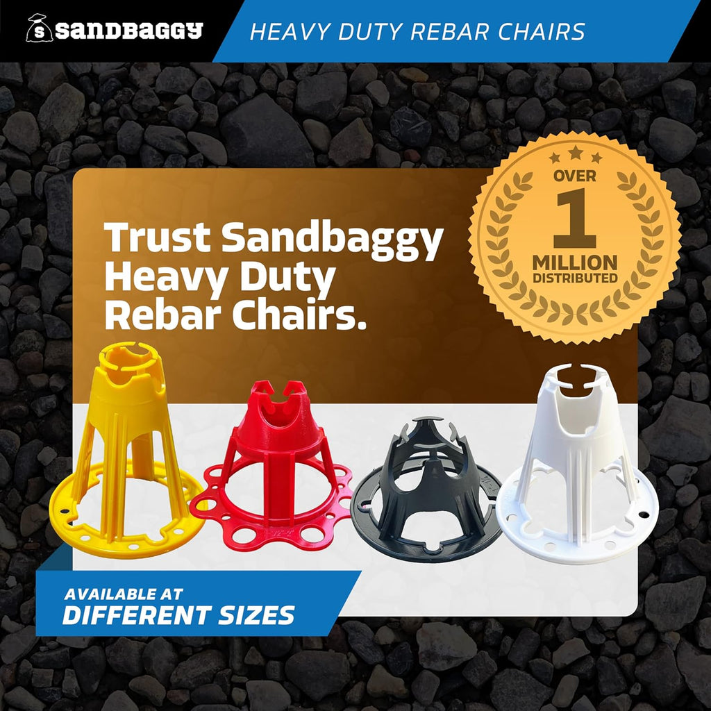 Sandbaggy Plastic Rebar Support Chairs - Elevates Rebar 1"" or 1-1/4"" - Concrete Chair for Rebar #3 to #5 and Steel Wire Mesh (2000, 1"" - 1.25"" Rebar Chair), Black