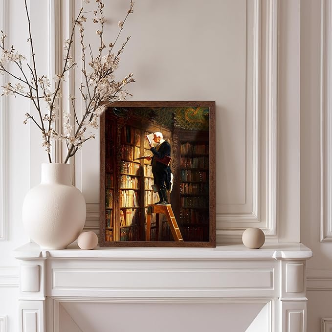 Poster Master Vintage The Bookworm Print - Retro Reading Book Print - Book Lover Art - Library Painting Wall Design - Librarian Art - Great Living Room or Office Wall Decor - 11x14 Brown Framed