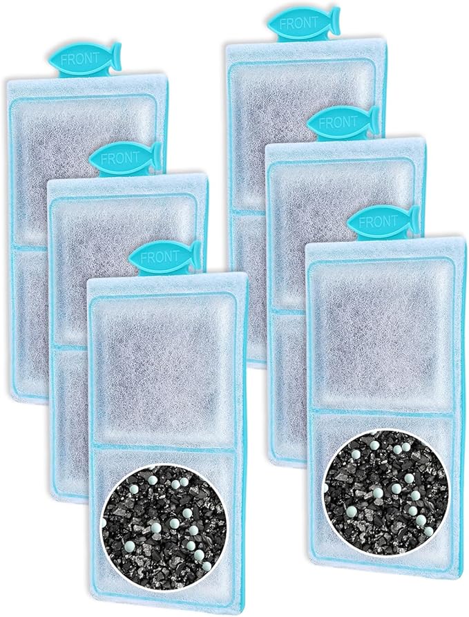 6 Pack Filter Cartridge Compatible with Top Fin PF-S Filter Cartridge, Upgraded PF-S Fish Tank Filters Compatible with Top Fin PF10 Power Filters, Activated Carbon & Zeolite for Clean Water