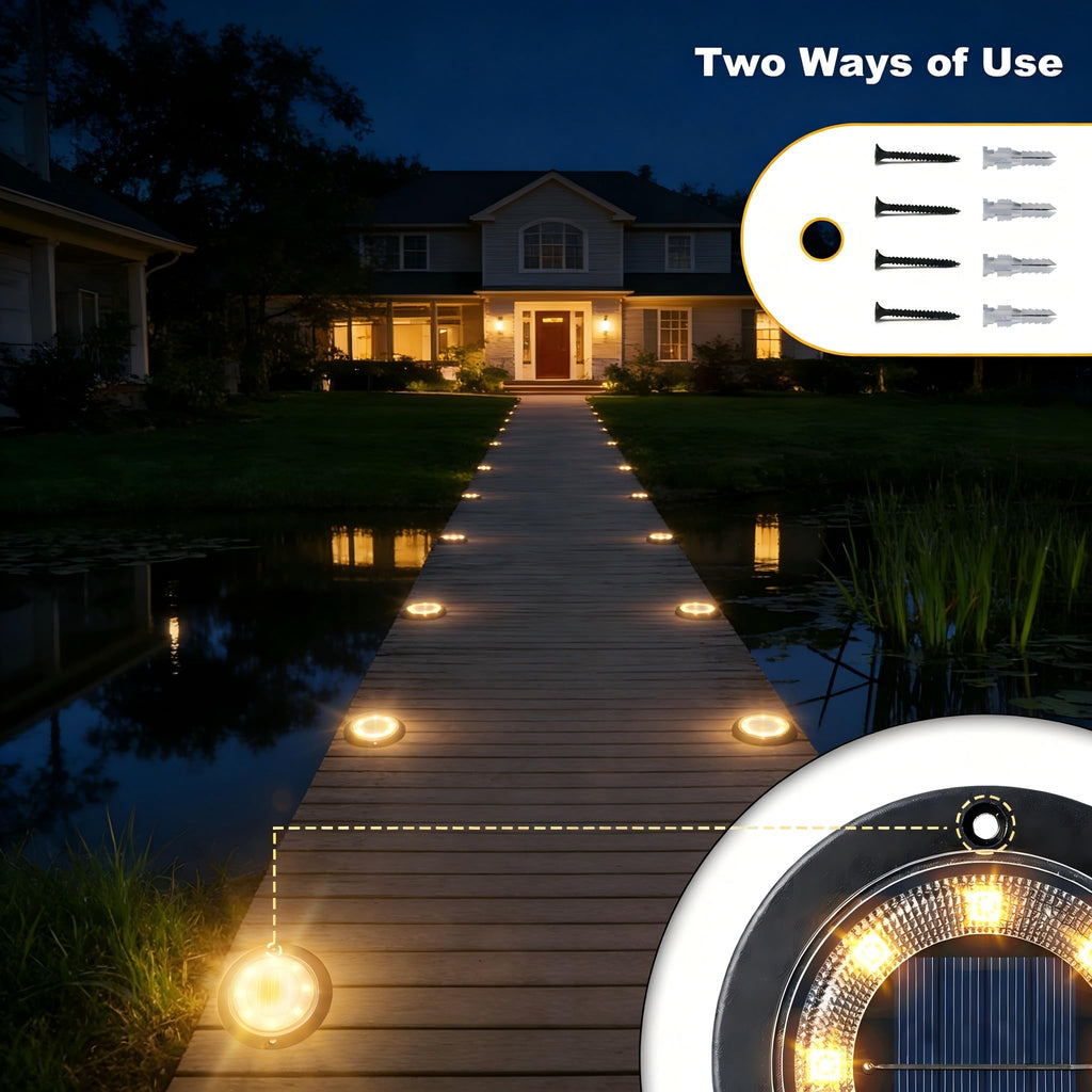 Solar Ground Lights, Warm White 12-Pack – 2-in-1 Waterproof Outdoor Disk Lights