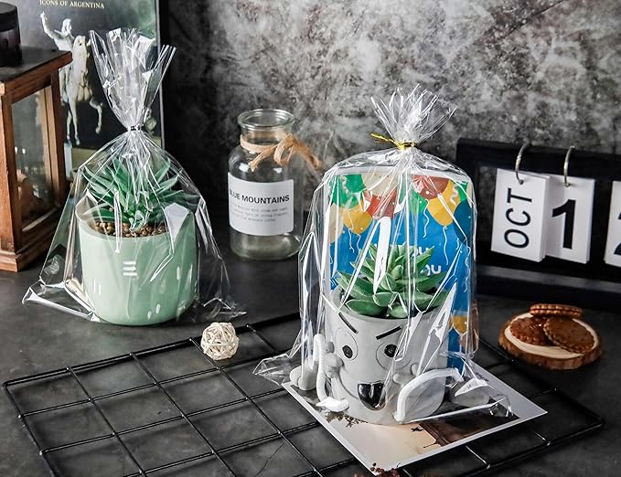 LOKIQNG Cellophane Bags Plastic Gift Bag Clear Cookie Treat Bags with Twist Ties for Party Favor Bag(100PACK, 8x11inch)