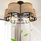 Ceiling Fans with 6-Bulb Lights and Remote, Flower Shaped Ceiling Light with 6 Adjustable Speed and for Bedroom, Kitchen and Living Room, Fabric Shade