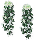 RECUTMS Artificial Plants Hanging 2Pieces 3.3Ft Rose Plant Flowers Vines Wedding Home Office Arch Arrangement Decoration (White)