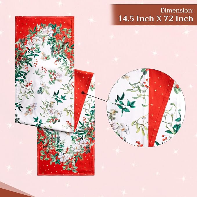 Maison d' Hermine Table Runner 100% Cotton Double Layer Table Runners 72 inches Long for Thanksgiving Christmas Decorations Home Kitchen Dining Party Wedding (Noel, 14.5" x 72")