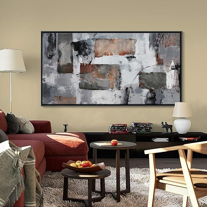 Large Wall Art - Abstract Modern Canvas Wall Art for Living Room, Framed Wall Decor for Bedroom, Decorative Artwork for Wall Decor in Gray and Black Tones 29×58IN