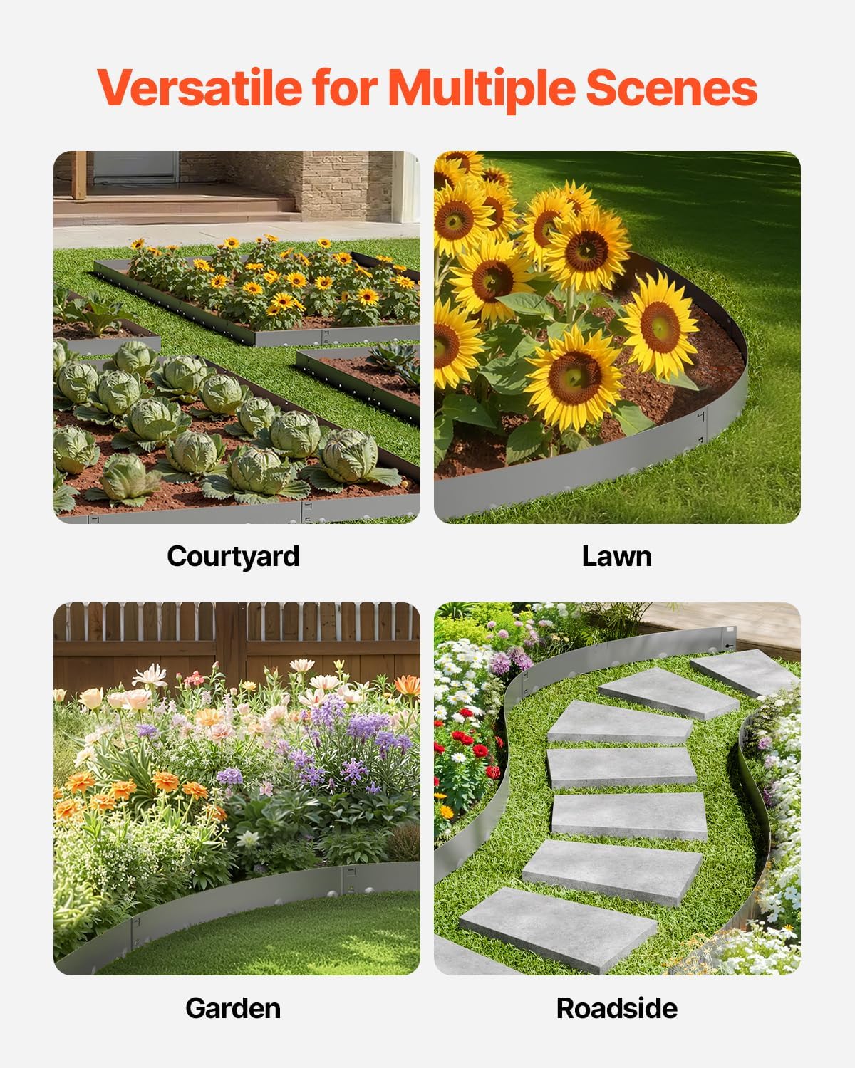 VEVOR Steel Landscape Edging, 5 Packs 39 x 4 in Rust-Resistant Metal Landscape Edging, Bendable Garden Edging Border, Heavy Duty Lawn Edging, Easy-to-Install, Flower Bed Yard Pathway Divider Dark Gray