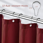 Elegant Burgundy Fabric Shower Curtain - Waffle Textured Heavy Duty Cloth Curtains for Bathroom, 256GSM Hotel Spa Luxury Weighted Polyester Bath Curtain Set with 12 Hooks 72Wx72H