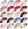 Aodaer 16 Pack Floral Folding Fans Silk Fabric Handheld Fans Vintage Folding Fans for Wedding Dancing Party Favors