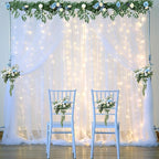 White Tulle Backdrop Curtain with Lights String for Parites 10×8ft Sheer Backdrop Curtains White Curtain Backdrop for Wedding Baby Shower Birthday Party Photo Shoot Decorations(2 Panels 10ft×8ft)