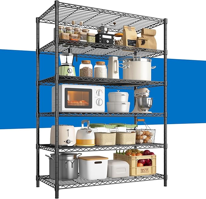 6 Tier Metal Shelving 75" H Adjustable Storage Shelves, 1200LBS Wire Shelving Unit for Storage Rack, Metal Shelves for Pantry Shelves, Garage, Kitchen, 75" Hx 36" Wx 18" D
