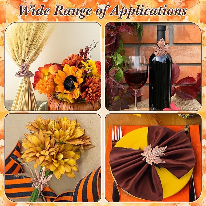 Remerry 8 Pcs Thanksgiving Napkin Ring Harvest Fall Leaf Pumpkin Holders Retro Alloy Metal Napkin Ring Buckle for Thanksgiving Wedding Table Supplies(Leaf and Pumpkin)