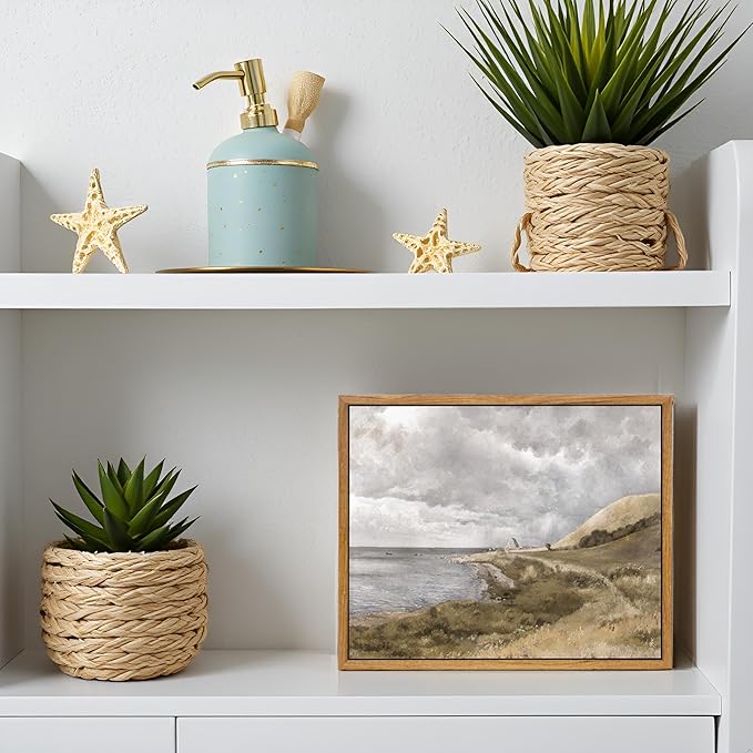 InSimSea Framed Canvas Wall Art Vintage Decor, Home Decor Danish Coastal Landscape in Stormy Weather Classical Paintings, Coastal Wall Art for Living Room Bedroom Office Decor, 8"x10"