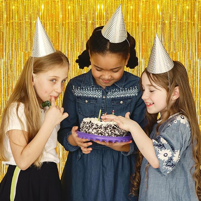 10 Pack Gold Backdrop Curtain 3.2ft x 8.2ft Metallic Tinsel Foil Fringe Curtains Photo Booth Background for Birthday Party Decoration Baby Shower Engagement Wedding Christmas Decoration (Gold)