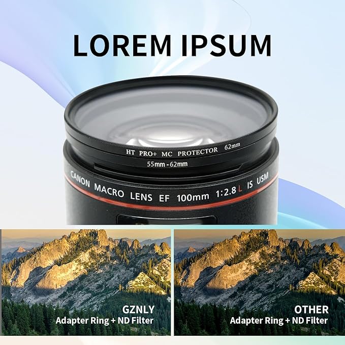 55-62mm Step-Up Ring Adapter, 55mm to 62mm Step Up Filter Ring for 55mm Lens Mount 62mm for DSLR Lenses and ND UV CPL IR Filters （55-62mm）